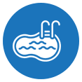 A blue circle with a swimming pool sign in it