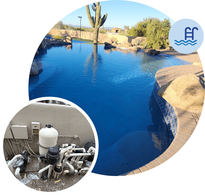 A pool with water and sand in it