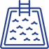 A blue icon of a bag with many small things in it.